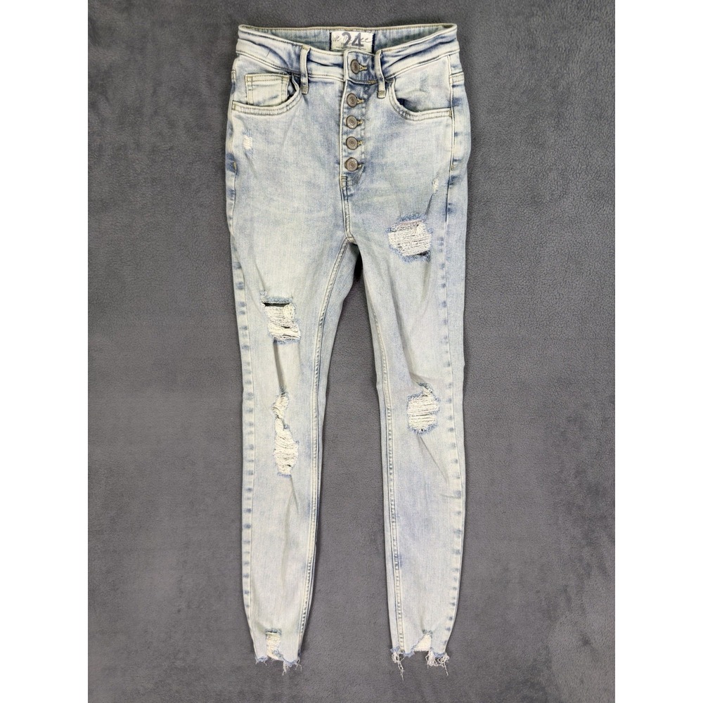 We The Free Jeans Womens 24 Blue Skinny Distressed Denim High Rise Button Fly